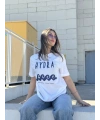 Beyaz Hydra İşlemeli Oversize Tshirt