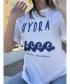 Beyaz Hydra İşlemeli Oversize Tshirt