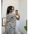 Çizgili Paris Nakışlı Tshirt