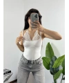 Dantel Bağlamalı Bodysuit Beyaz