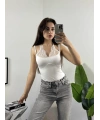 Dantel Bağlamalı Bodysuit Beyaz