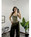 Ayarlanabilir Askılı Fit Bodysuit Haki