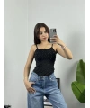 Mini Taşlı Ayarlanabilir Askılı Bodysuit Siyah