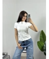 Beyaz Fermuarlı Crop Spor Ceket