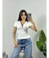 Beyaz Fermuarlı Crop Spor Ceket