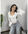 Carmen İspanyol Kollu Bluz Beyaz