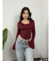 Carmen İspanyol Kollu Bluz Bordo