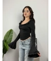 Carmen İspanyol Kollu Bluz Siyah
