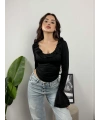Carmen İspanyol Kollu Bluz Siyah