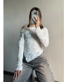 Dantel Asimetrik Kesim Bluz Beyaz