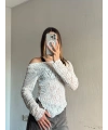 Dantel Asimetrik Kesim Bluz Beyaz