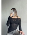 Dantel Asimetrik Kesim Bluz Siyah