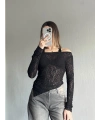 Dantel Asimetrik Kesim Bluz Siyah