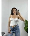 Dantel Detaylı Beyaz Basic Uzun Croptop