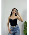 Dantel Detaylı Siyah Basic Uzun Croptop