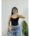 Dantel Detaylı Siyah Basic Uzun Croptop