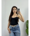 Dantel Detaylı Siyah Basic Uzun Croptop
