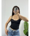Dantel Detaylı Siyah Basic Uzun Croptop