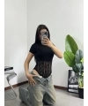 Dantel Dokulu Bodysuit Siyah