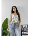 Dantel Yaka Puantiye Crop Beyaz