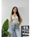 Dantel Yaka Puantiye Crop Beyaz