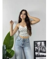Dantel Yaka Puantiye Crop Beyaz