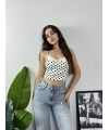 Dantel Yaka Puantiye Crop Beyaz