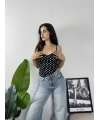 Dantel Yaka Puantiye Crop Siyah