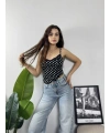 Dantel Yaka Puantiye Crop Siyah