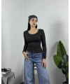 Dantelli Kayık Yaka Bluz Siyah