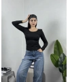 Dantelli Kayık Yaka Bluz Siyah