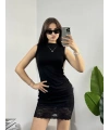 Dantelli Modal Mini Elbise Siyah