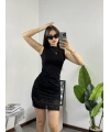 Dantelli Modal Mini Elbise Siyah