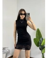 Dantelli Modal Mini Elbise Siyah