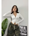 Grace Fermuarlı Beyaz Bluz