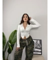 Grace Fermuarlı Beyaz Bluz