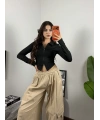 Grace Fermuarlı Siyah Bluz