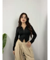 Grace Fermuarlı Siyah Bluz