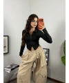 Grace Fermuarlı Siyah Bluz