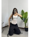 Kalın Askılı Dantel Dokulu Bodysuit Beyaz