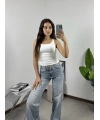 Kare Yaka Croptop Beyaz