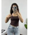 Kare Yaka Croptop Kahve
