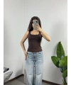 Kare Yaka Croptop Kahve