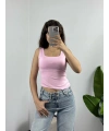 Kare Yaka Croptop Pembe