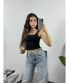 Kare Yaka Croptop Siyah
