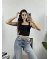 Kare Yaka Croptop Siyah