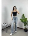 Kare Yaka Croptop Siyah