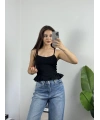 Kup Detay Siyah Volanlı Bluz