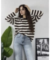 Massimo Orj Marka Çizgili Kahve Oversize Sweatshirt
