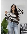 Massimo Orj Marka Çizgili Kahve Oversize Sweatshirt